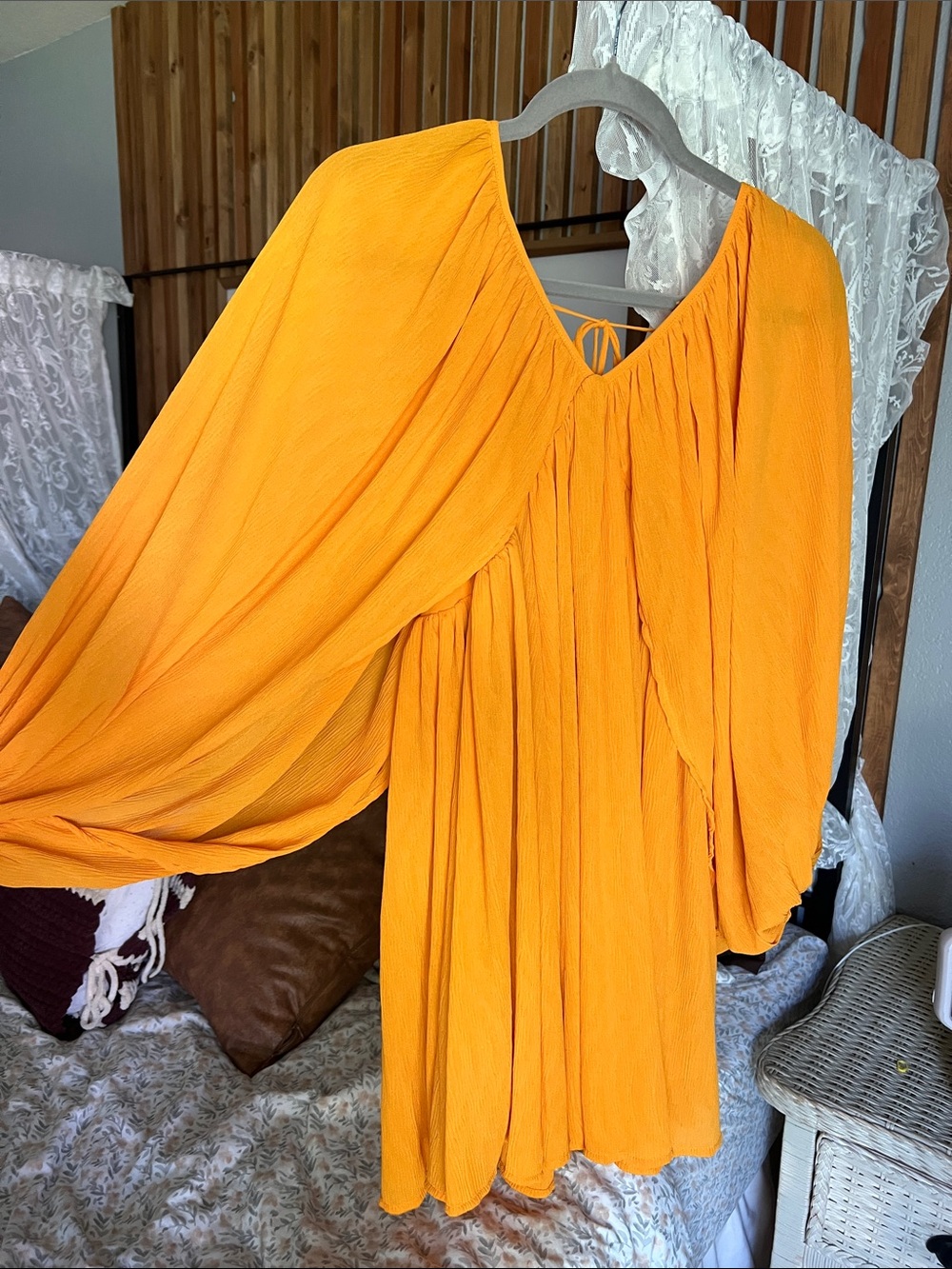 Peach Love California Vibrant Orange Long Sleeve Peasant Dress
